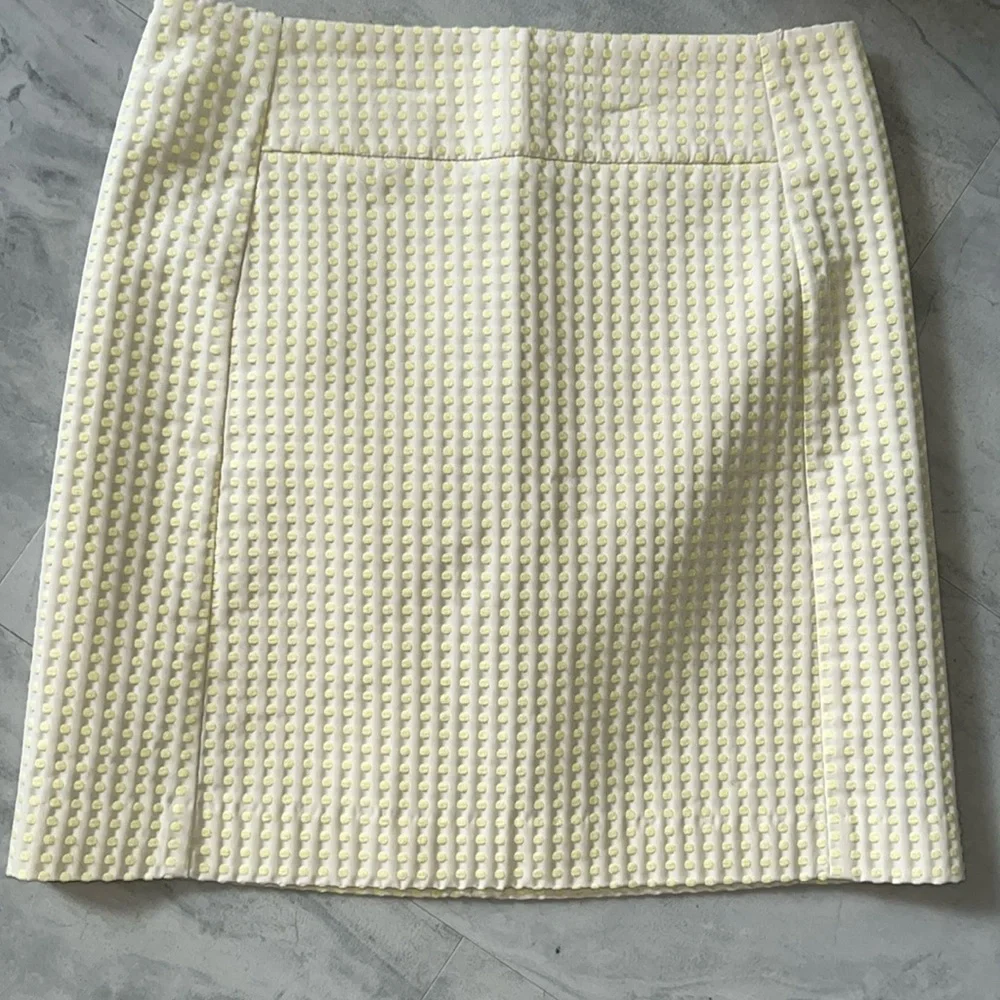 Loft Mini skirt Polkadots embroidered in yellow on cream background Lined Sz 4